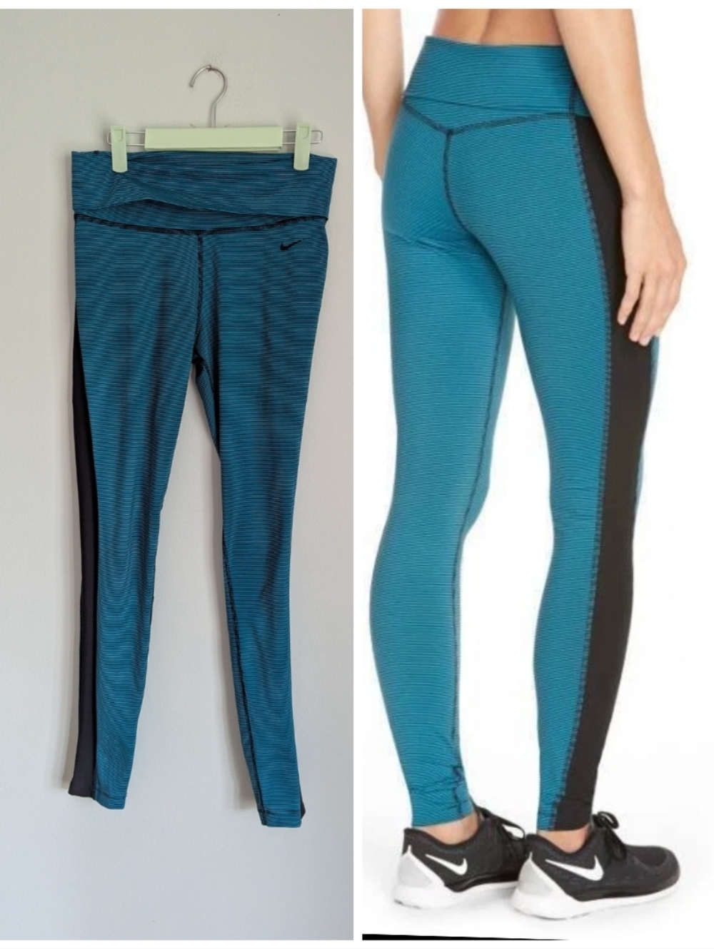 Nike Women's Small Legend 2.0 Stripe DRI-FIT Zoned Sculpt Leggings Black/Teal